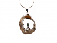 Agate Pendant with Tourmaline Crystal, Silver - 1 Piece