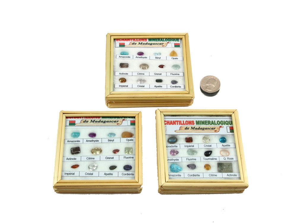 12 Pieces Madagascar Mineral Collection Box - faceted/polished