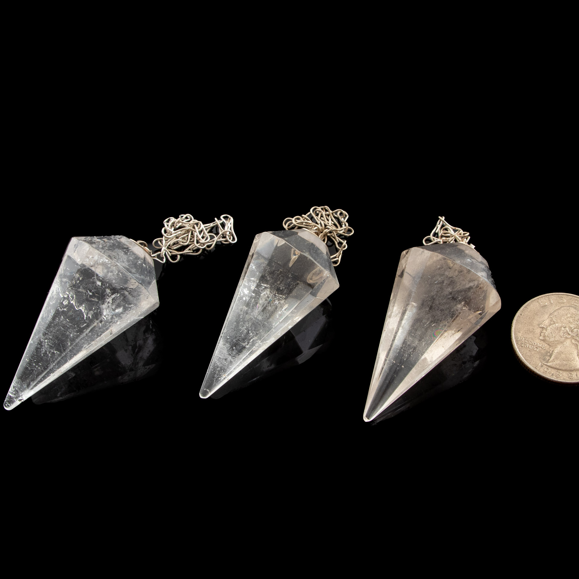 Rock Crystal / Quartz Pendulum with Silver Chain