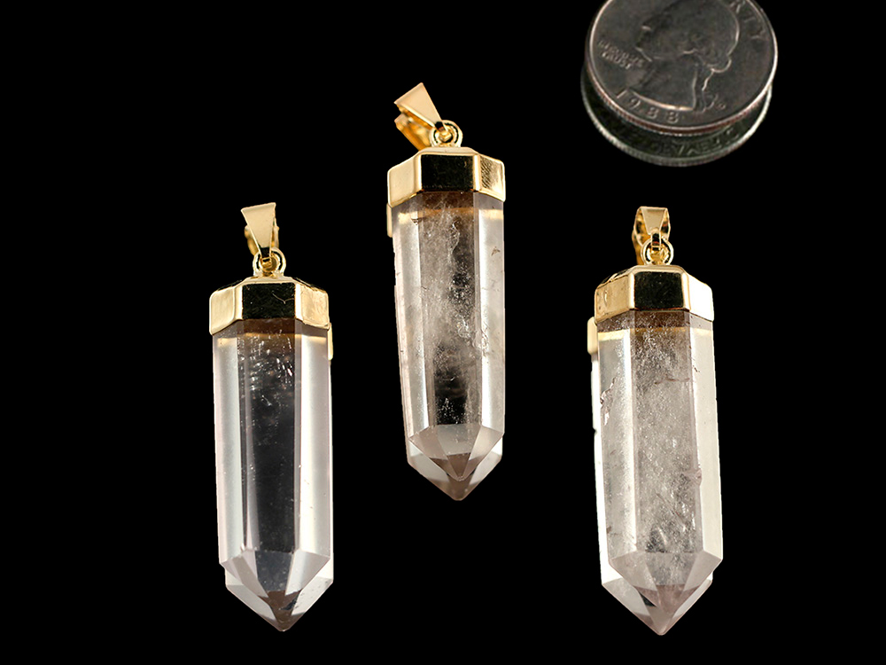 Rock Crystal Glass Clear Pendant with Gold/Silver Cap