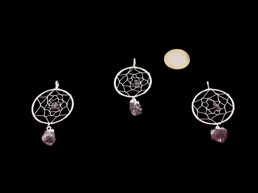 Dreamcatcher Pendant, Amethyst Crystals - Silver/Gold